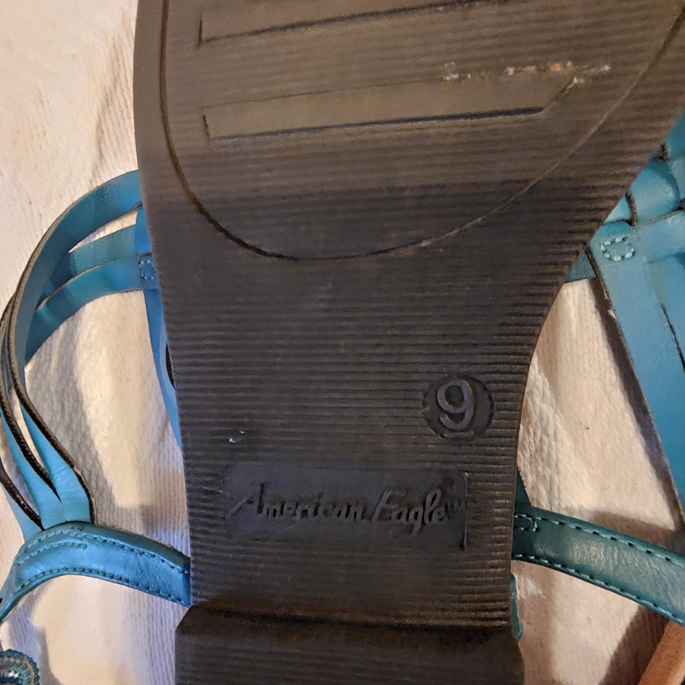 American Eagle Teal Blue Strappy Flat Sandals Size 9 Excellent Condition - Picture 4 of 6